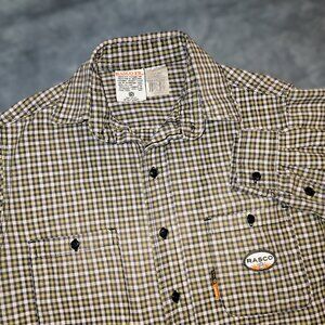 RASCO FR Men's Large Flame Resistant Shirt Green Plaid NFPA 2112 Workwear CAT 2